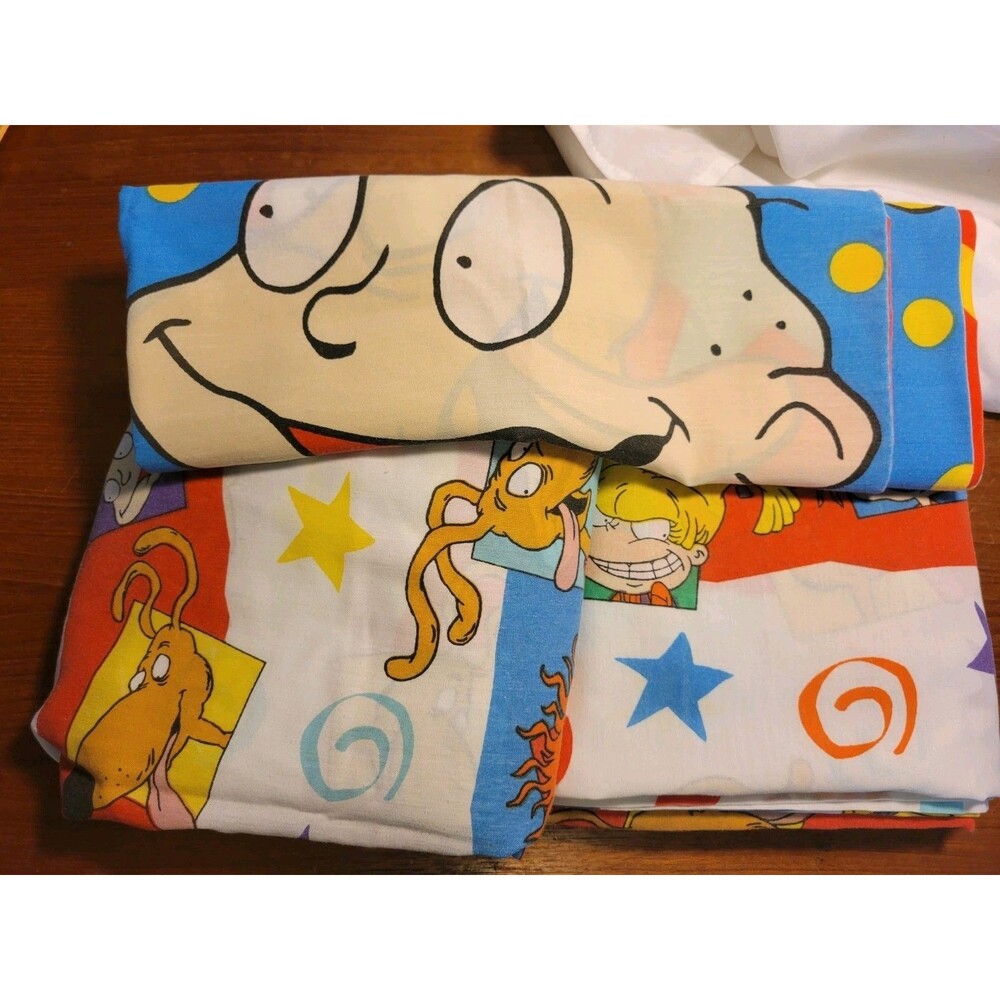 Vintage 1997 Nickelodeon Rugrats Twin Flat Bed Sheet And Pillowcase Tommy Chucky